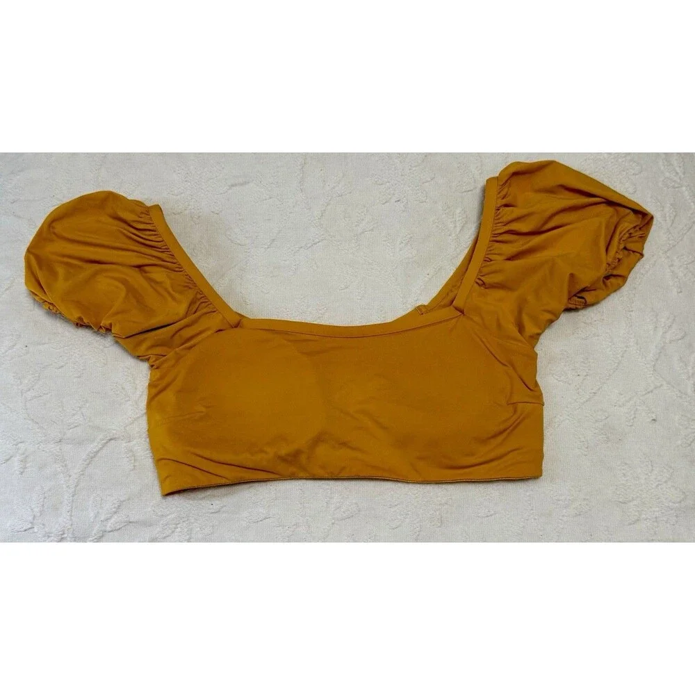 Knix XL Discontinued Puff Sleeve Bikini Top Burnt Orange Resort Swim Retro